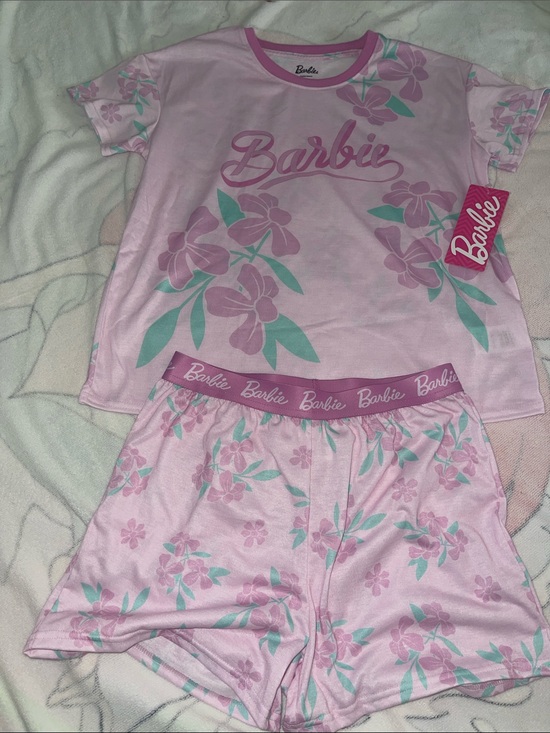Barbie Other - Barbie Pink Floral Short Pajama Set with Mint Accents